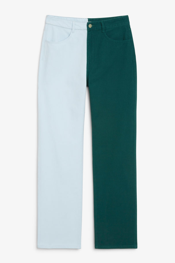 Monki Print Straight-leg Trousers Blue And Green
