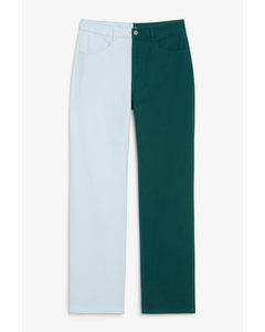 Print Straight-leg Trousers Blue And Green