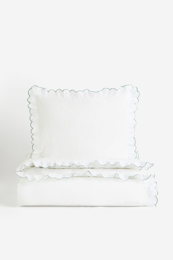 H&M HOME Bettwäsche mit Oxford-Kanten für Einzelbetten Weiß/Salbeigrün