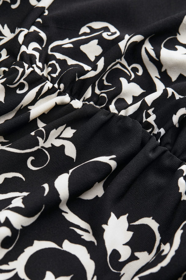 H&M Gathered Bodycon Dress Black/patterned