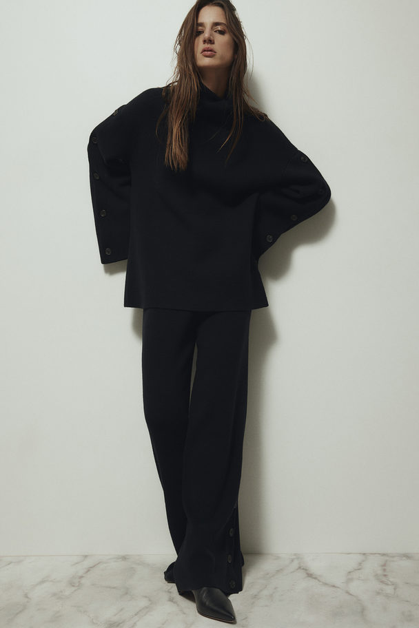 H&M Wool Button-detail Trousers Black