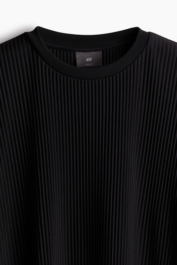 H&M Geplisseerd T-shirt - Loose Fit Zwart