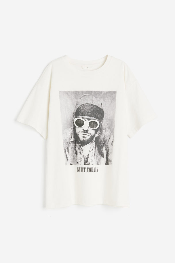 H&M Oversized T-shirt Med Tryck Crèmevit/kurt Cobain