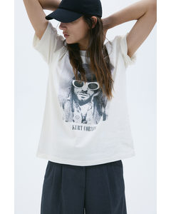 Oversize-T-Shirt mit Druck Cremefarben/Kurt Cobain