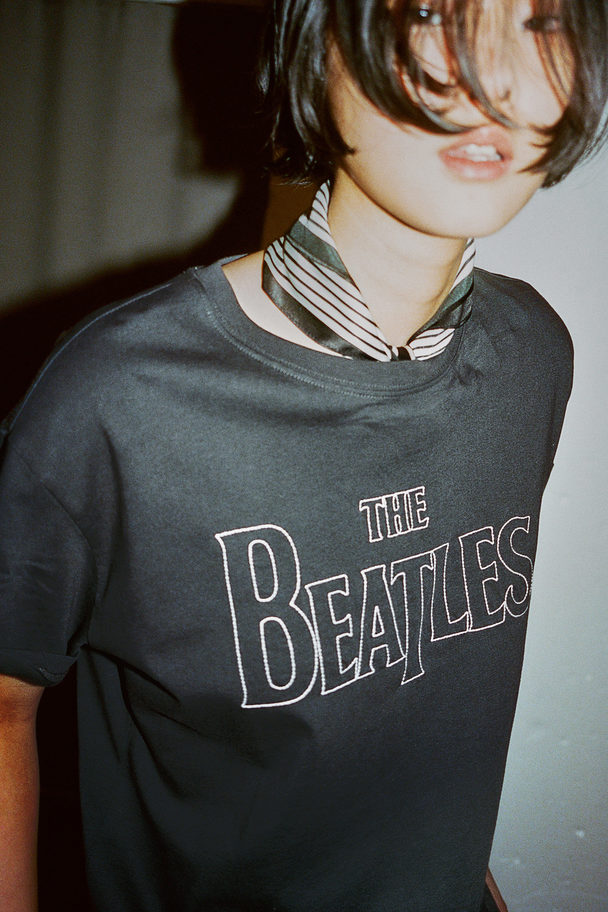 H&M Oversized T-shirt Med Tryck Mörkgrå/the Beatles