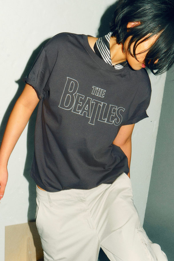 H&M Oversize-T-Shirt mit Druck Dunkelgrau/The Beatles