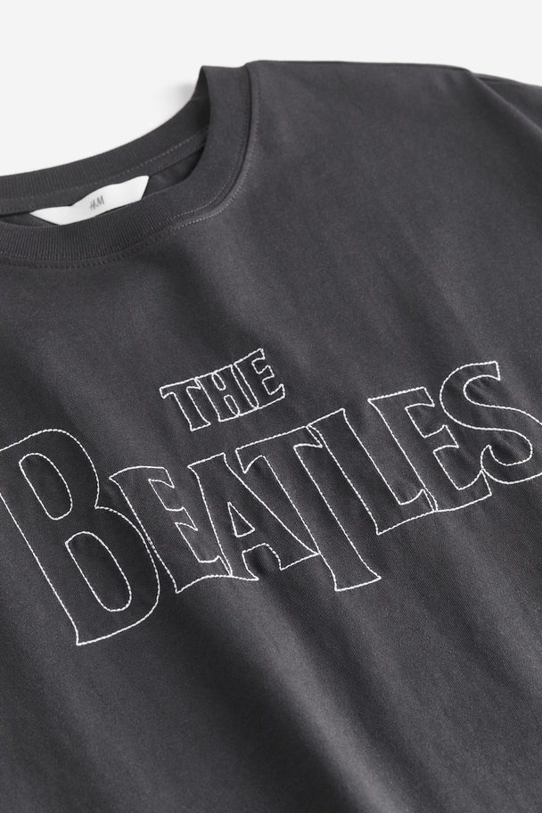 H&M Oversized Printed T-shirt Dark Grey/the Beatles