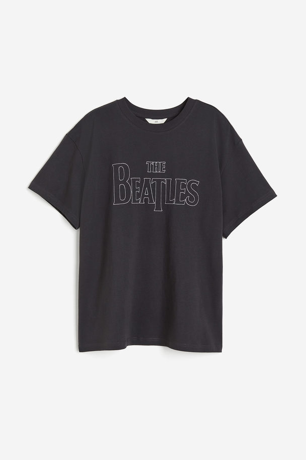 H&M Oversize-T-Shirt mit Druck Dunkelgrau/The Beatles