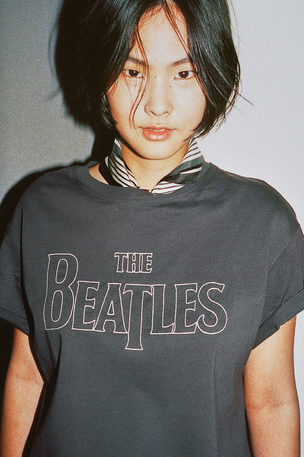 H&M Oversized Printed T-shirt Dark Grey/the Beatles