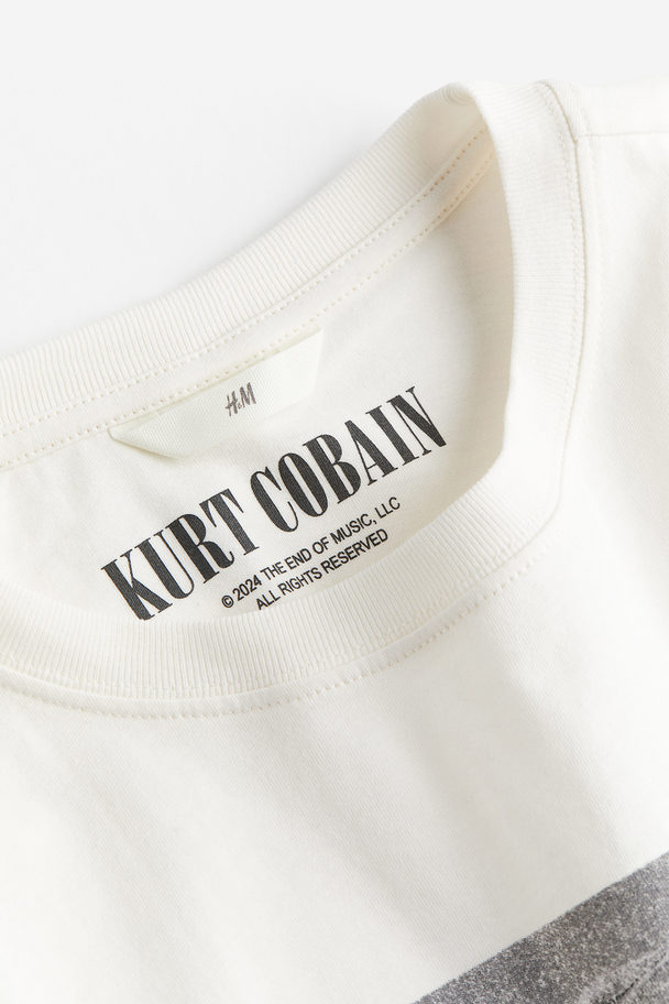 H&M Oversized T-shirt Med Tryk Creme/kurt Cobain