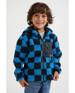 Hooded Teddy Jacket Blue/checked