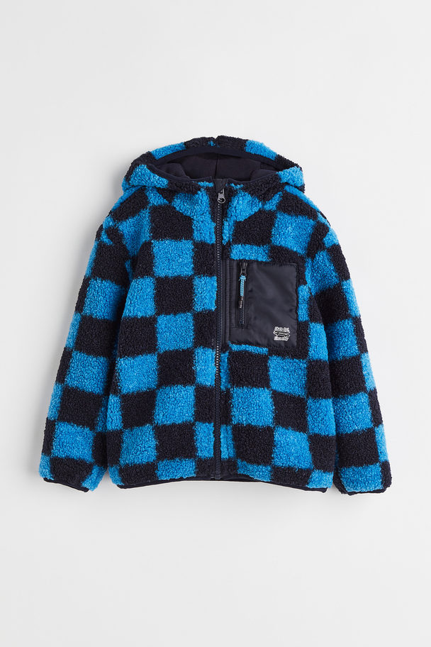 H&M Hooded Teddy Jacket Blue/checked