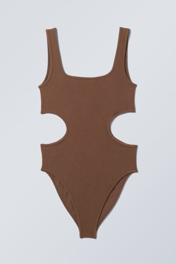 Weekday Liria Seamless Cutout Bodysuit Brown