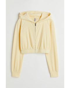 Cropped Velour Zip-though Hoodie Light Yellow