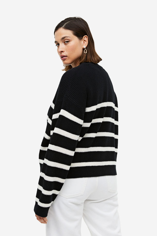 H&M Rib-knit Jumper Black/striped