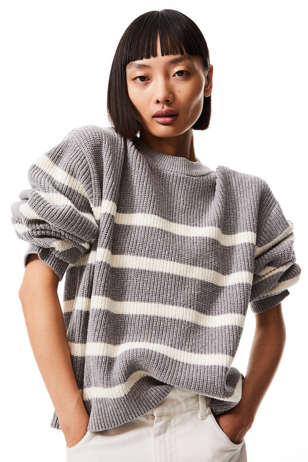 H&M Rib-knit Jumper Grey/striped