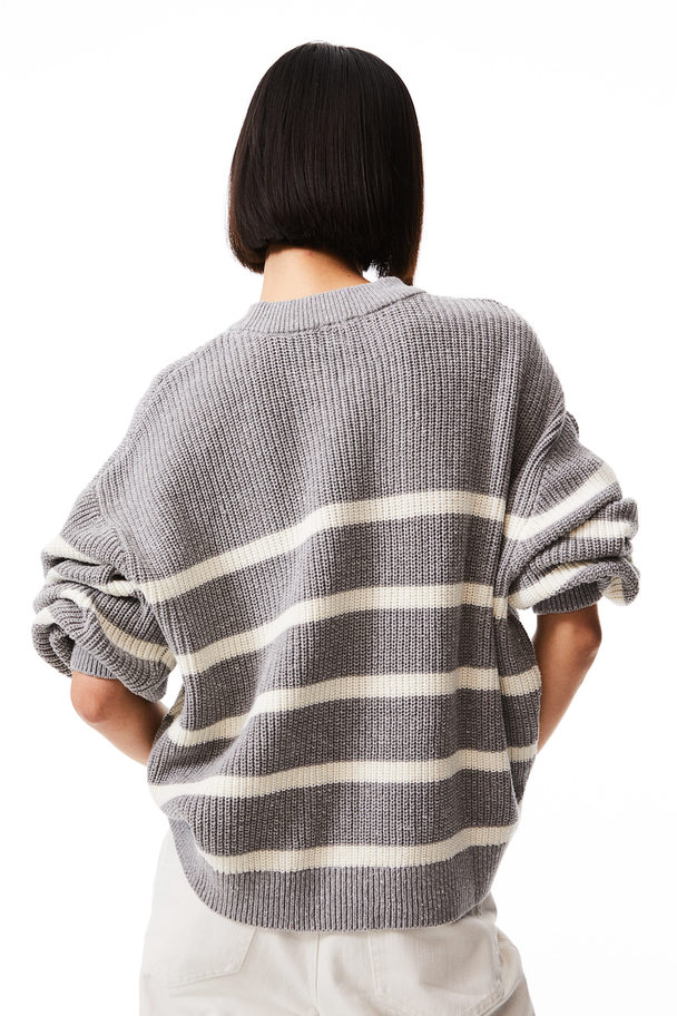 H&M Rib-knit Jumper Grey/striped
