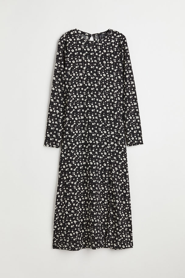 H&M Crinkled Jersey Dress Black/small Flowers