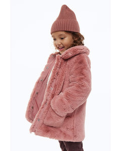 Collared Fluffy Jacket Old Rose