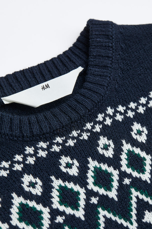 H&M Jacquard-knit Jumper Navy Blue/patterned