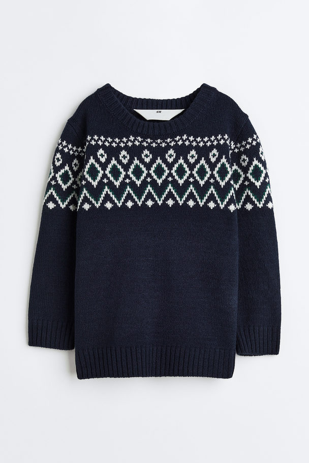 H&M Jacquard-knit Jumper Navy Blue/patterned