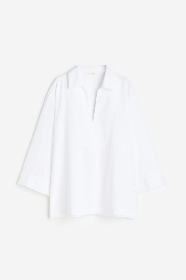 H&M Popover-skjorte Af Hørblanding Hvid