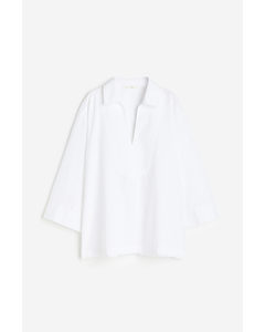 Linen-blend Popover Shirt White