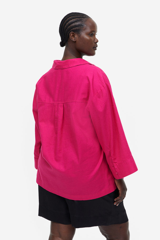 H&M Linen-blend Popover Shirt Cerise