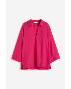 Linen-blend Popover Shirt Cerise