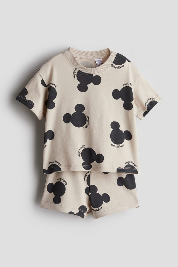 H&M 2-piece Printed Set Beige/mickey Mouse