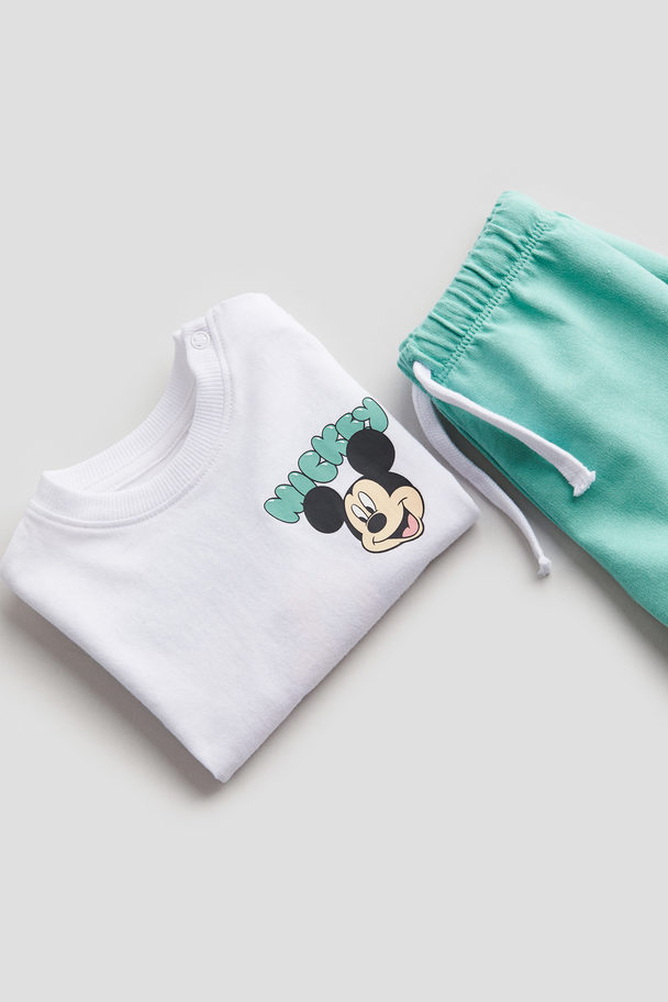 H&M 2-teiliges Set mit Print Türkis/Micky Maus