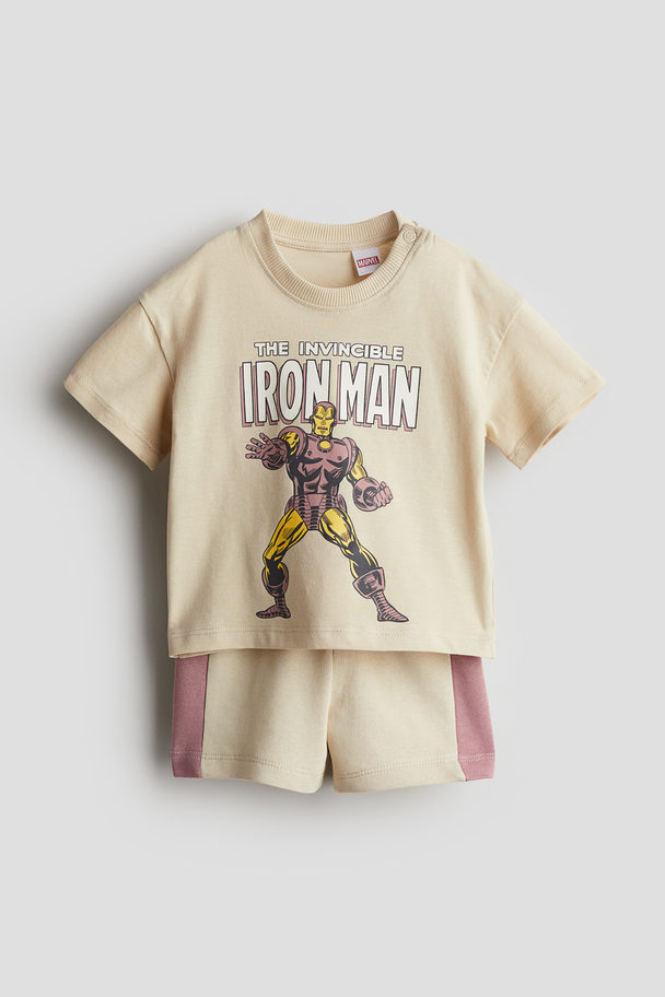 H&M 2-delt Sæt Med Tryk Beige/iron Man