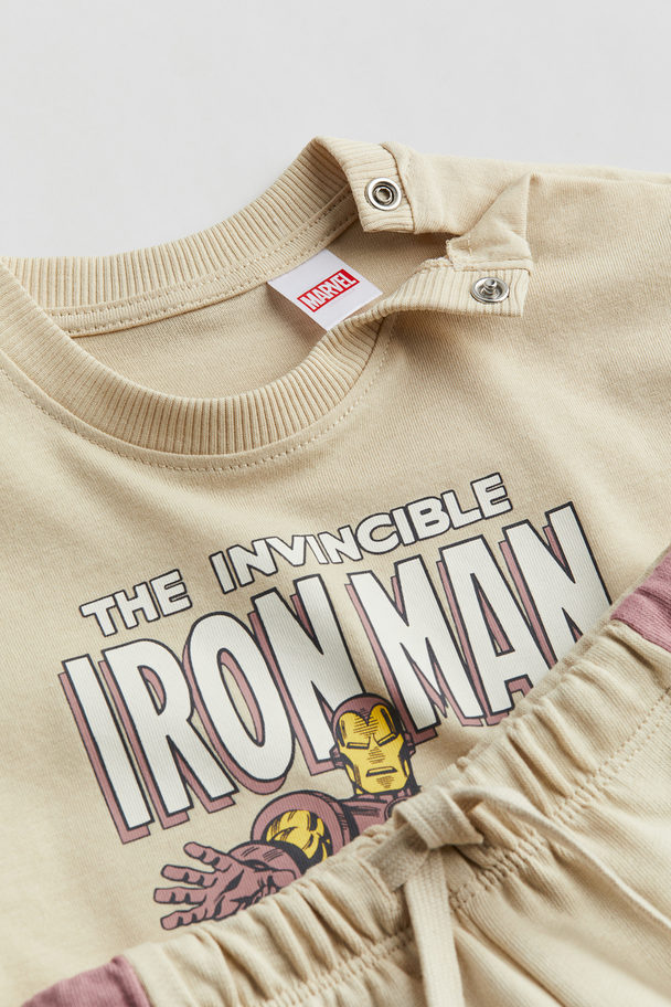 H&M Tweedelige Set Met Print Beige/iron Man