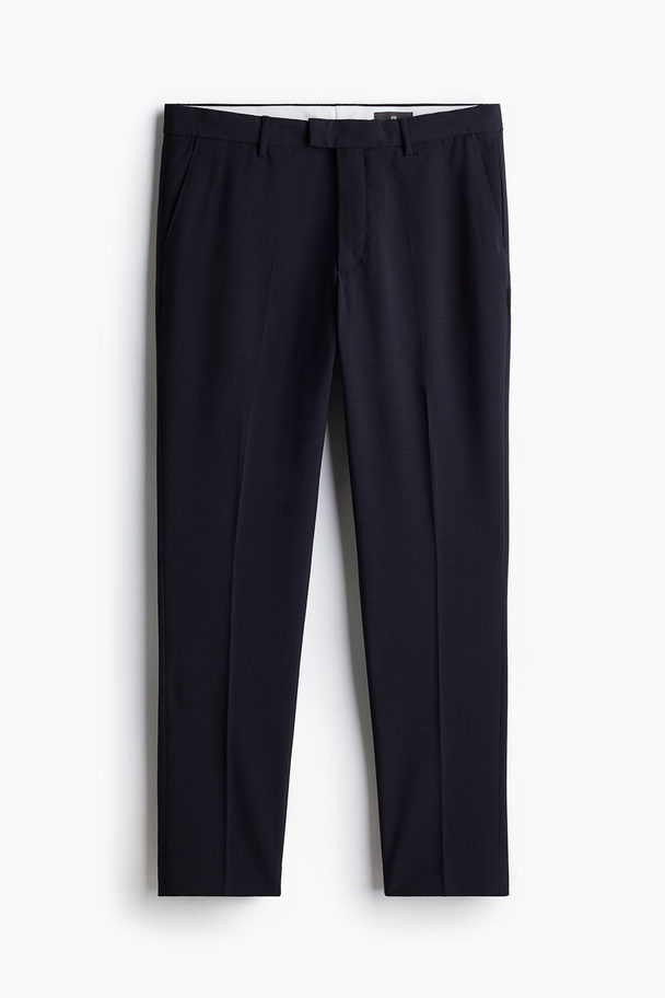 H&M Slim Fit Seersucker Suit Trousers Navy Blue