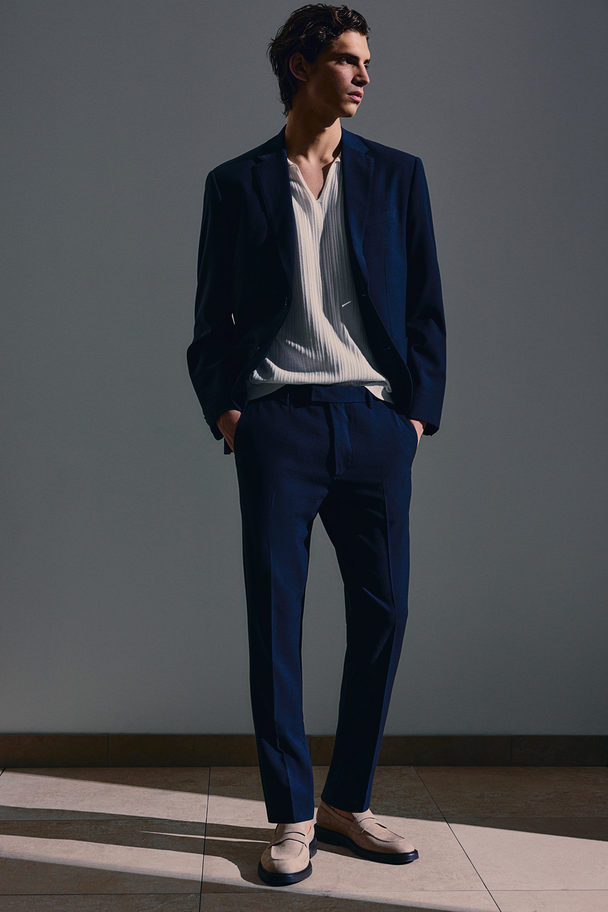H&M Slim Fit Seersucker Suit Trousers Navy Blue