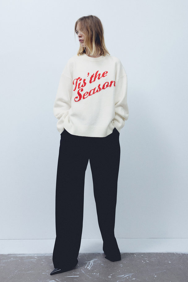 H&M Oversized Pullover in Jacquardstrick Cremefarben/Tis&#39; the Season