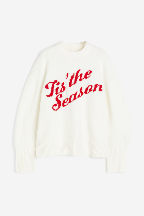 H&M Oversized Pullover in Jacquardstrick Cremefarben/Tis' the Season