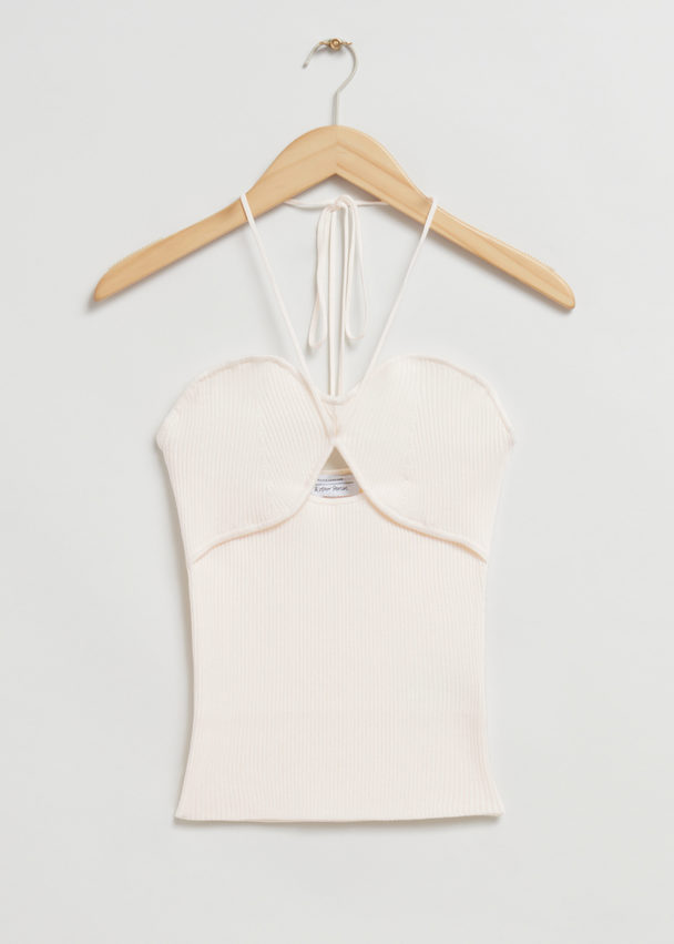 & Other Stories Ribbed Halterneck Bustier Top Cream