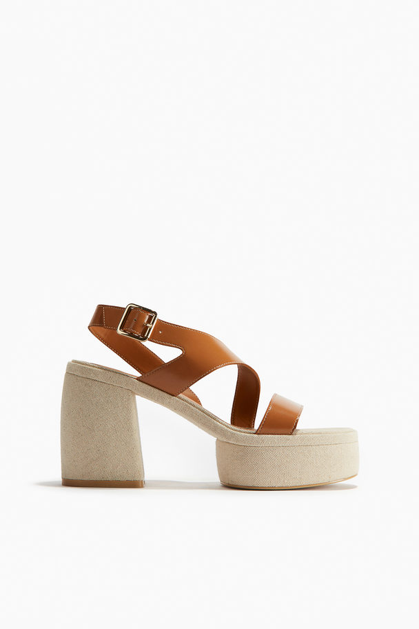 H&M Block-heeled Platform Sandals Beige/brown