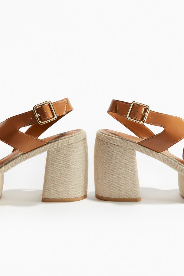 H&M Block-heeled Platform Sandals Beige/brown