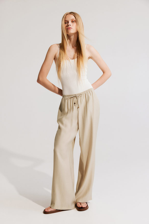 H&M Wide Pull-on Trousers Beige