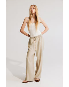 Wide Pull-on Trousers Beige