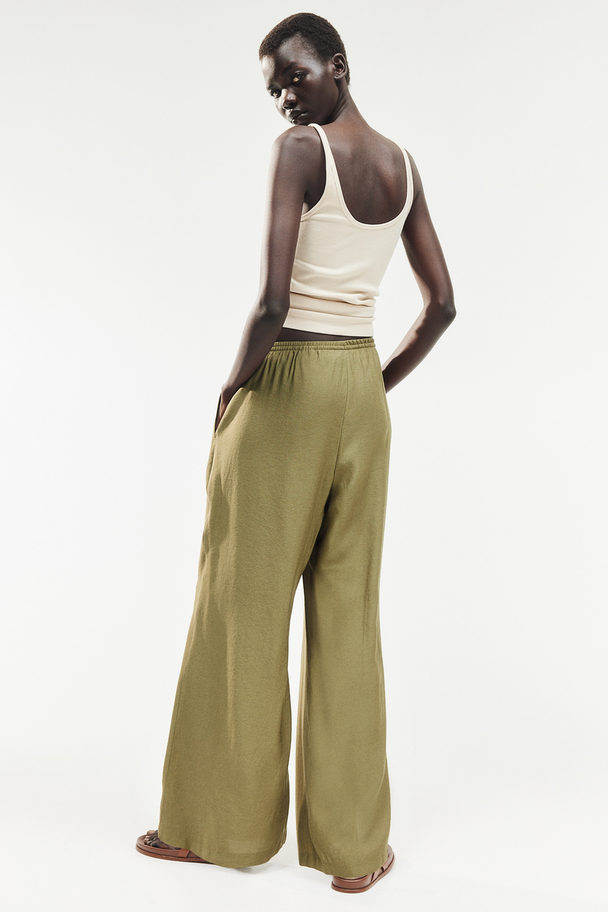 H&M Wide Pull-on Trousers Khaki Green