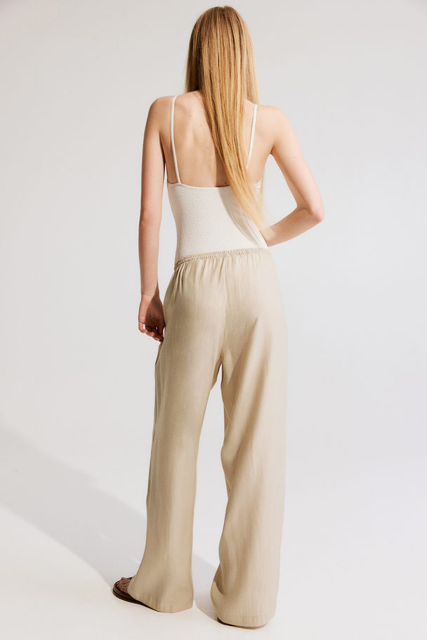H&M Wide Pull-on Trousers Beige