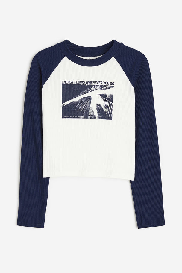 H&M Cropped Shirt aus Baumwolljersey Blau/Energy Flows