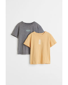 2er-Pack Baumwoll-T-Shirts Grau/Gelb