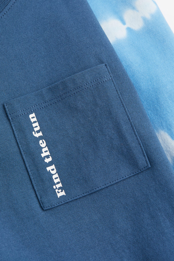 H&M Set Van 2 Katoenen T-shirts Blauw/find The Fun