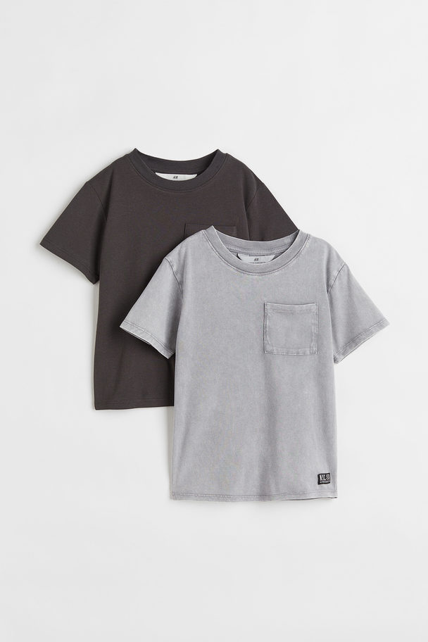 H&M 2-pack Cotton T-shirts Light Grey/dark Grey