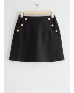 Gold Button Mini Skirt Black