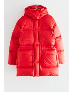 Oversized Hooded Down Puffer Coat Red